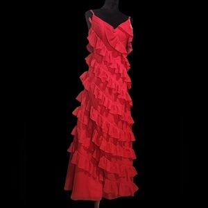 Elegant Red Ruffle Gown